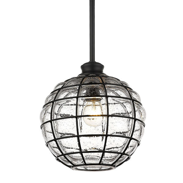 Powell Matte Black and Seeded Glass 10-Inch One-Light Mini Pendant, image 1